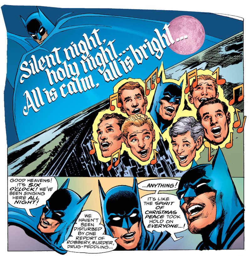 Batman singing Christmas carols
